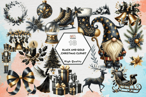 Black and Gold Christmas Clipart PNG for Modern Illustrations