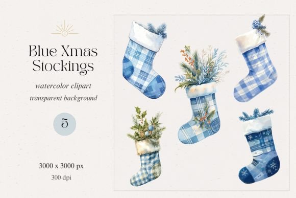 Blue Vintage Christmas Stocking Clipart Review