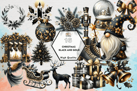 Christmas Black and Gold Clipart PNG for Premium Illustrations