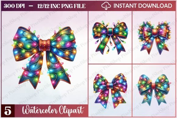 Christmas Bow with Lights Clipart for Festive Illustrations