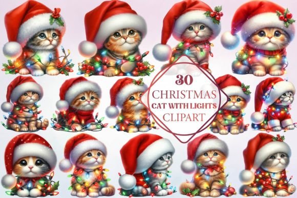 Christmas Cat with Lights Clipart Review