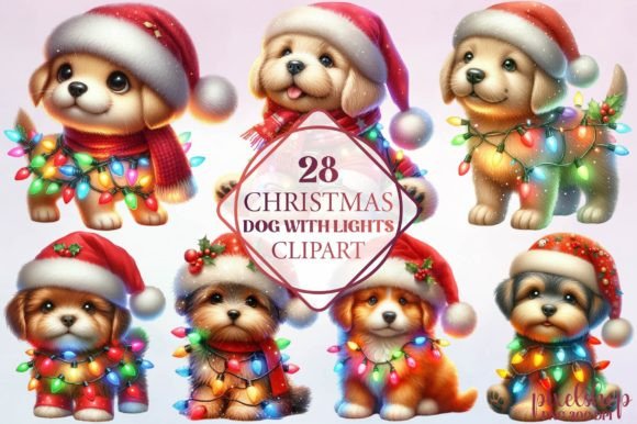 Christmas Dog with Lights Clipart Review