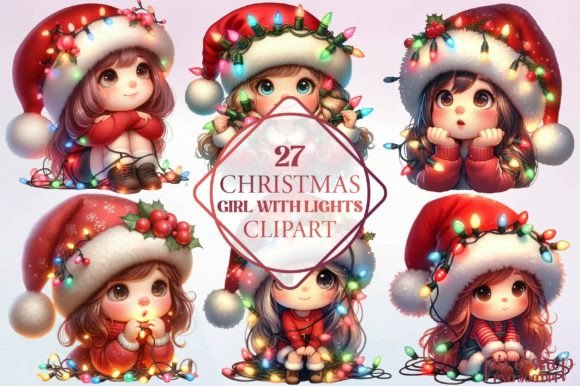Christmas Girl with Lights Clipart