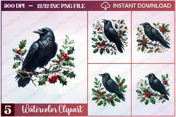 Christmas Gothic Raven Clipart Review for Crafters