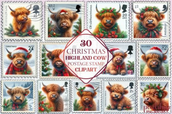Christmas Highland Cow Postage Stamp
