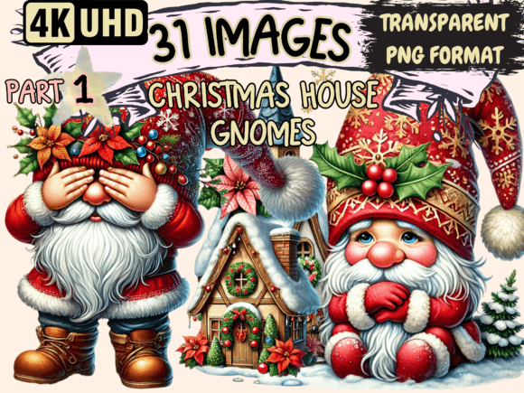 Christmas House Gnomes Clipart P1: A Designer’s Take on Festive Illustrations
