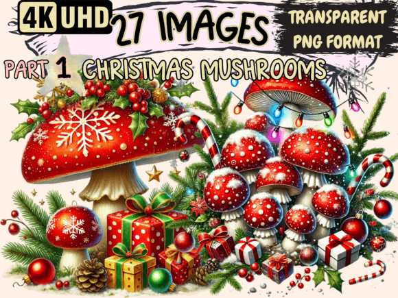 Christmas Mushrooms Clipart P1 Review: Seasonal Illustrations for Content Creators