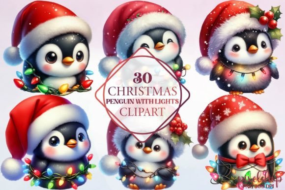 Christmas Penguin with Lights Clipart Review