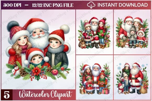 Christmas Santa Family Clipart for Brand Illustrations