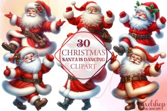Christmas Santa is Dancing Clipart for Illustrations