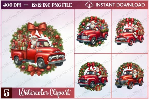 Christmas Santa with Driving Clipart in Illustrations