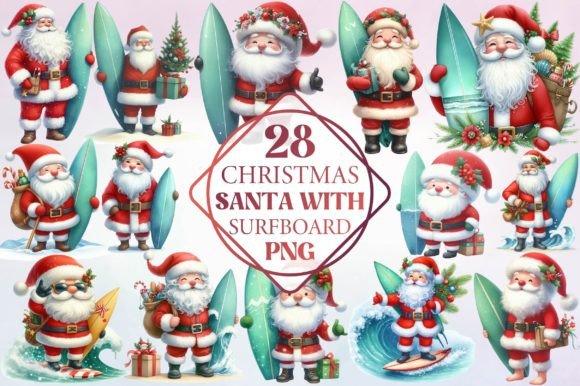 Christmas Santa with Surfboard Clipart Review