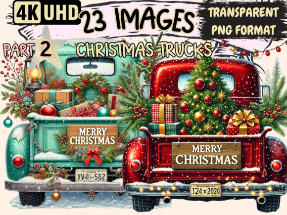 Christmas Trucks Clipart P2 Review for Illustrations