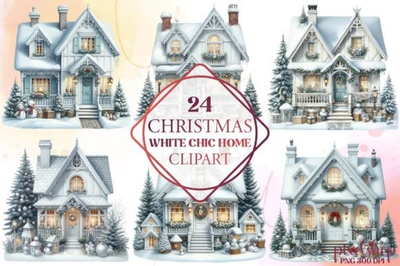 Christmas White Chic Home Clipart: Elegant Illustrations for Handmade Creators