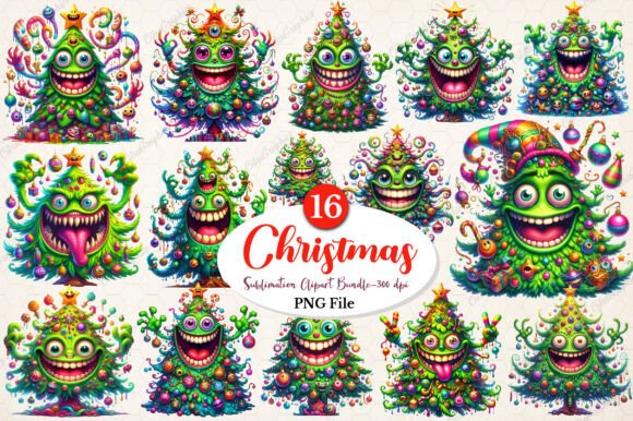 Crazy Christmas Tree Clipart Bundle for Illustrations