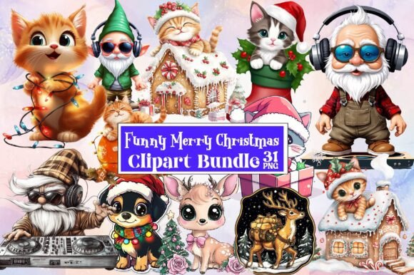 Funny Merry Christmas Clipart Bundle for Illustrations