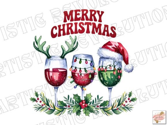 Merry Christmas Png Christmas Wine Glass in Illustrations