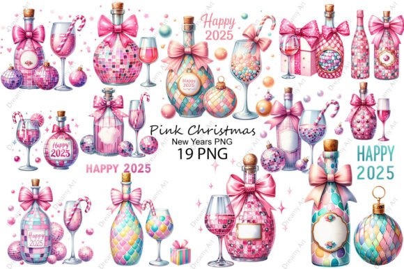 New Years PNG, Pink Christmas PNG for Modern Illustrations
