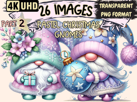 Pastel Christmas Gnomes Clipart P2: Illustrations for Crafters