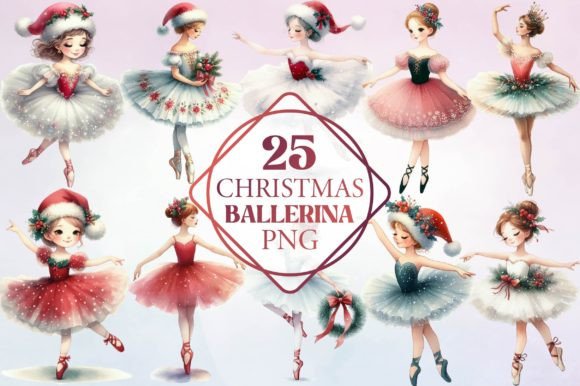 Watercolor Christmas Ballerina Clipart for Illustrations