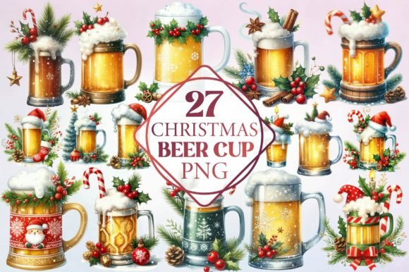 Watercolor Christmas Beer Cup Clipart & Illustrations Review