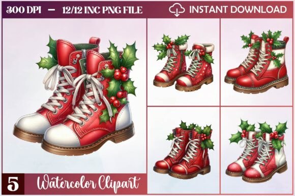 Watercolor Christmas Boots Clipart for Modern Illustrations