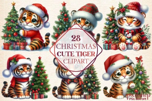 Watercolor Christmas Cute Tiger Clipart Review