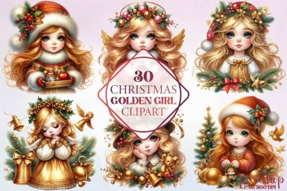 Watercolor Christmas Golden Girl Clipart Review