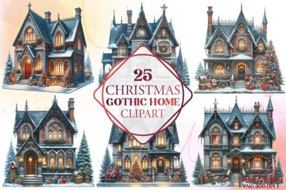 Watercolor Christmas Gothic Home Clipart & Illustrations Review