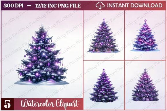 Watercolor Christmas Gothic Tree Clipart: Freebies for Branding