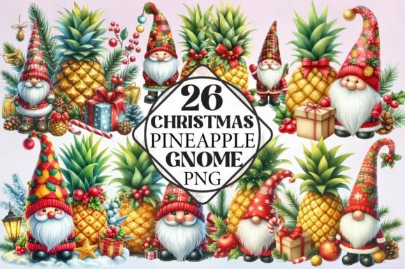 Watercolor Christmas Pineapple Gnome Cli