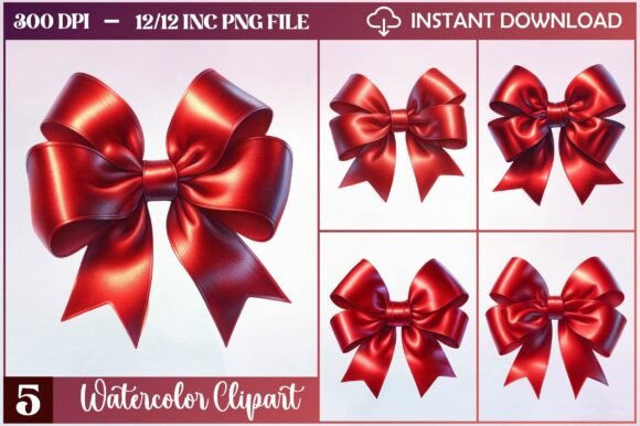 Watercolor Christmas Red Bow Clipart