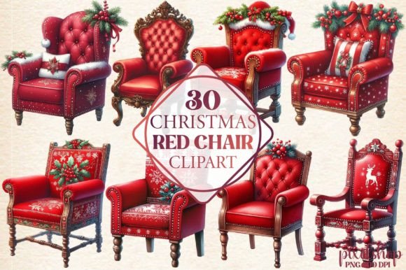 Watercolor Christmas Red Chair Clipart