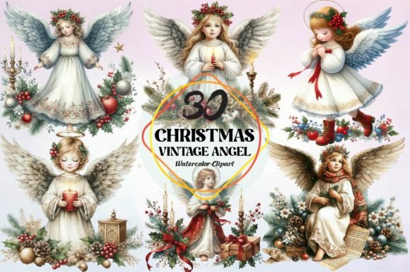 Watercolor Christmas Vintage Angel Clipa Illustrations Review
